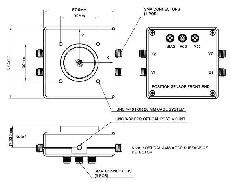 Mechanical Drawing - Advanced Photonix E-VNG0031PSD 2D PSD Analog Modules